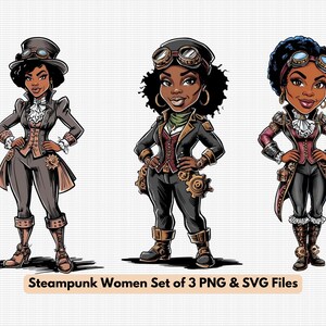 Cartoon Sketch Style Steampunk Black Women Clip Art Bundle, PNG and SVG Files, Commercial License Included, Black Women Art Sketch