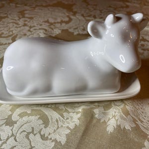 Cow Shaped Porcelain Butter Dish in White