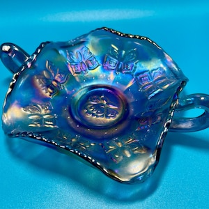 Vintage Fenton Glass Butterfly Pattern Amethyst Carnival Glass Candy Dish