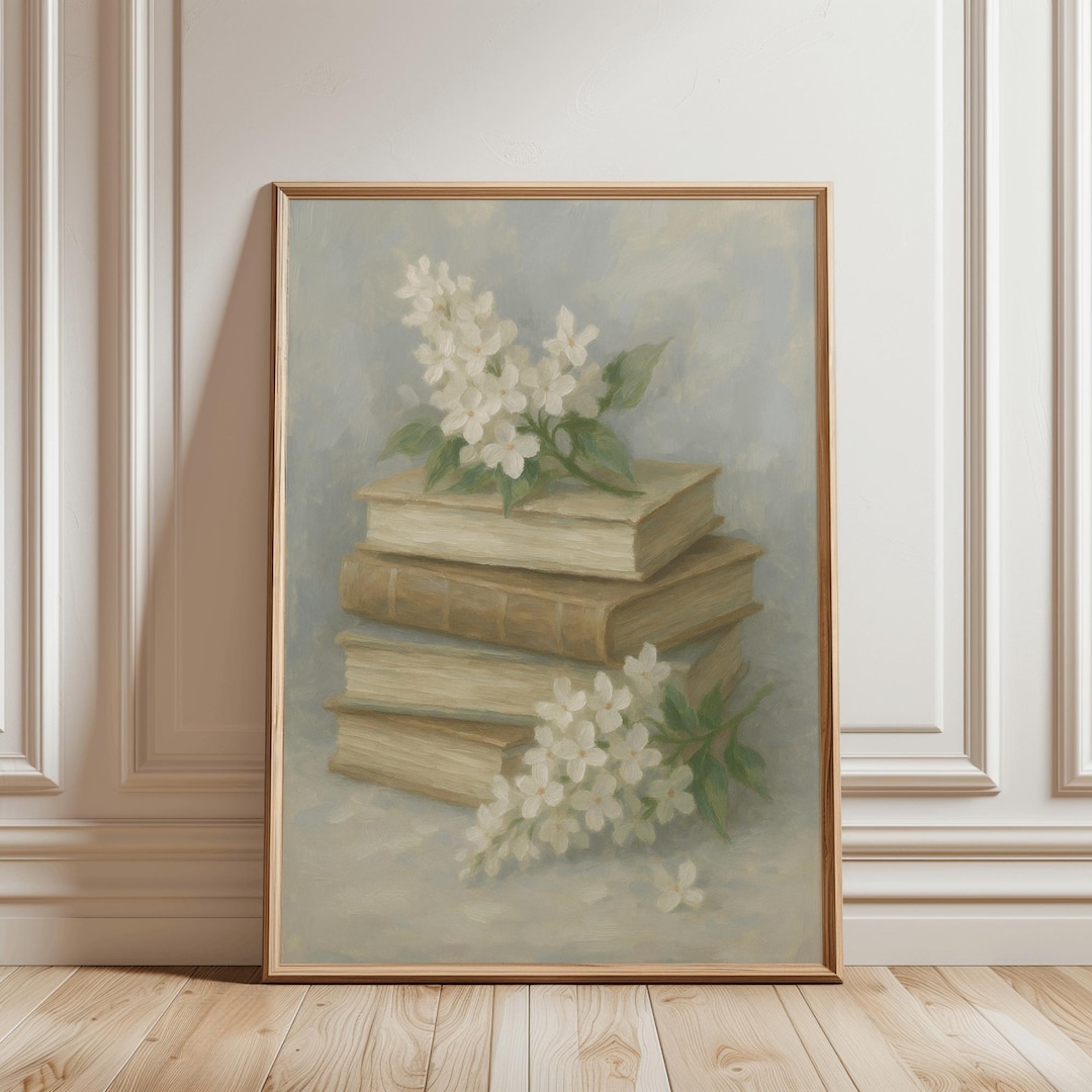 Vintage Book Still Life With White Lilac Flowers Print, Soft Neutral ...