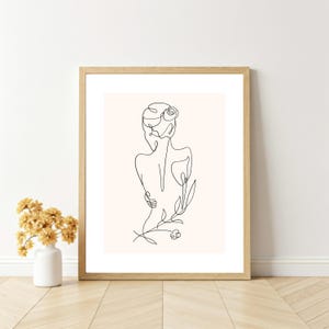 Minimalist Line Art Woman Back Digital Print, One Line Female Figure with Botanical Accent, Scandi Aesthetic Wall Decor, Instant Download