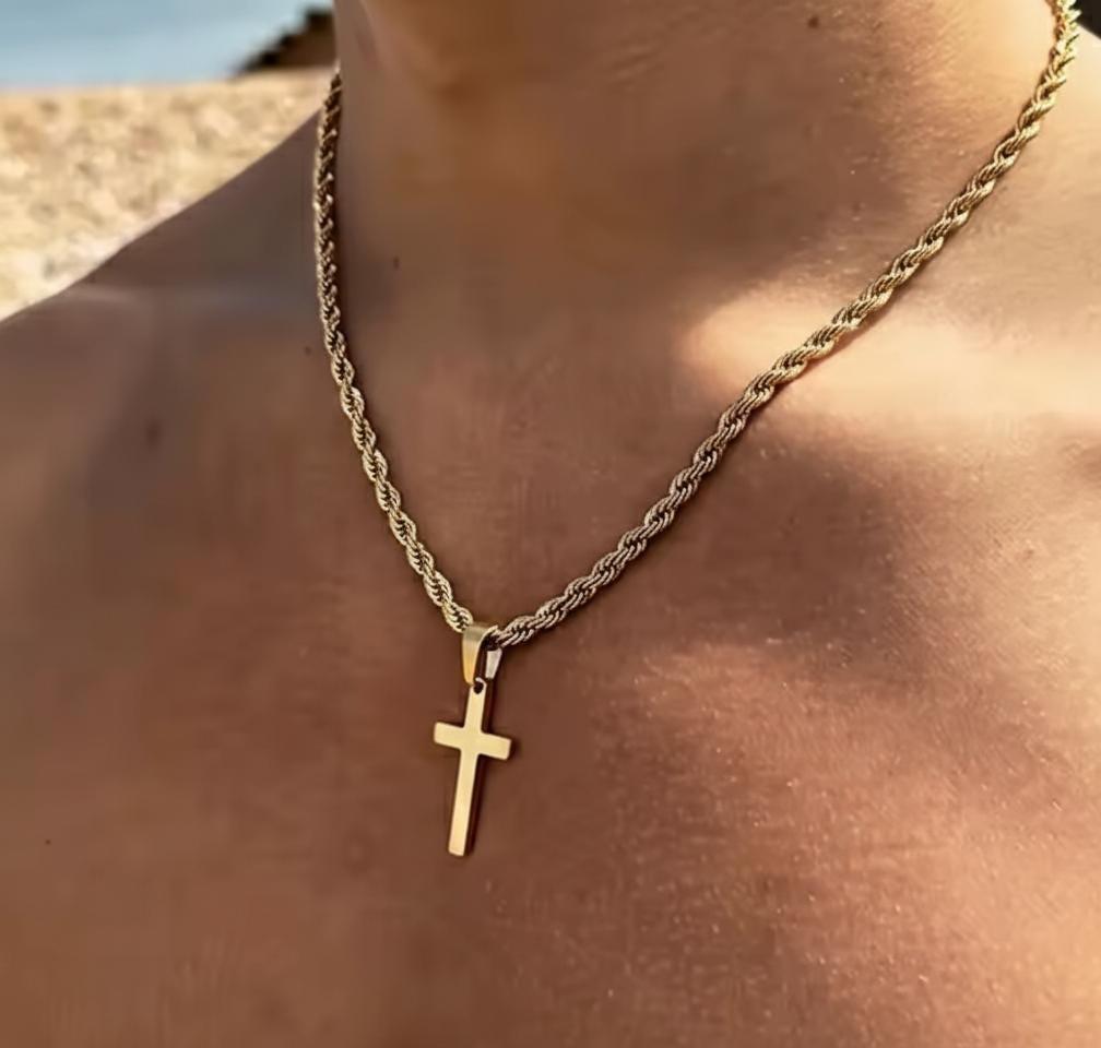Collier Croix Catholique En Acier Inoxydable - Pendentif De Foi Pour Homme Et Femme - Chaîne 60 Cm