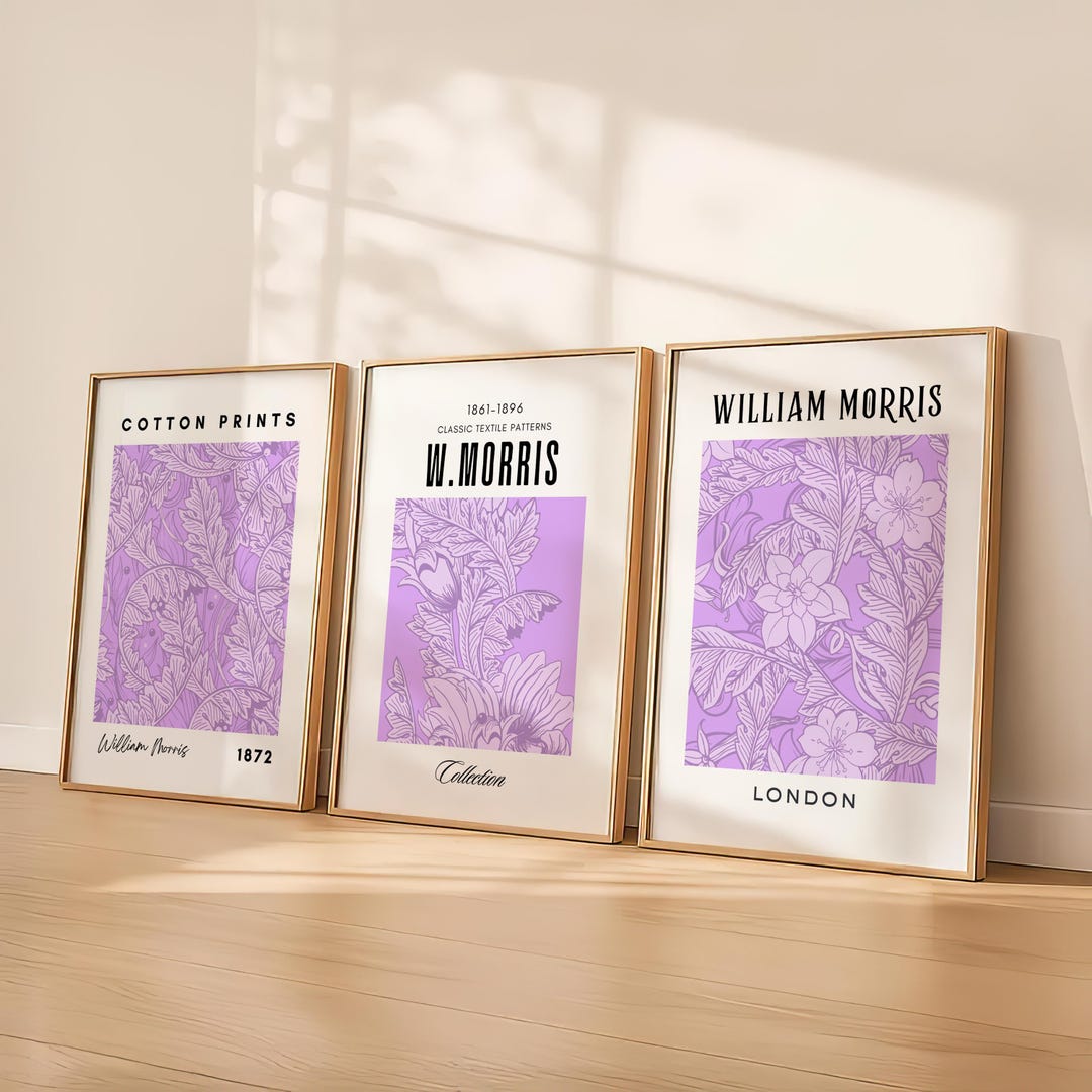 William Morris Print Set of 3 Mauve Flowers Set of Three Floral Wall ...