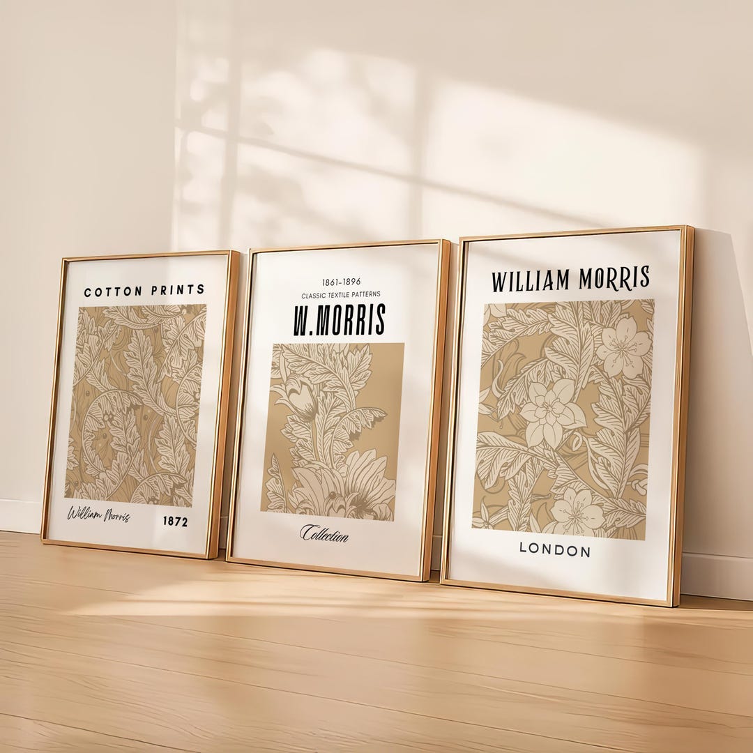 William Morris Print Set of 3 Tan Flowers Set of Three Floral Wall Art ...