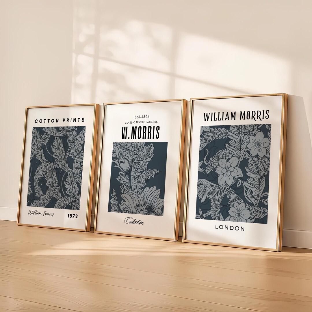William Morris Print Set of 3 Charcoal Flowers Set of Three Floral Wall ...
