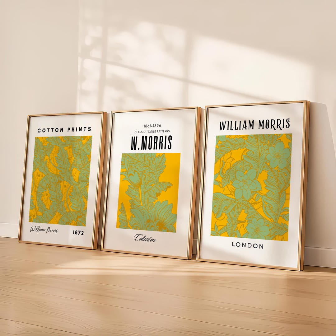 William Morris Print Set of 3 Green and Yellow Flowers Set of Three ...
