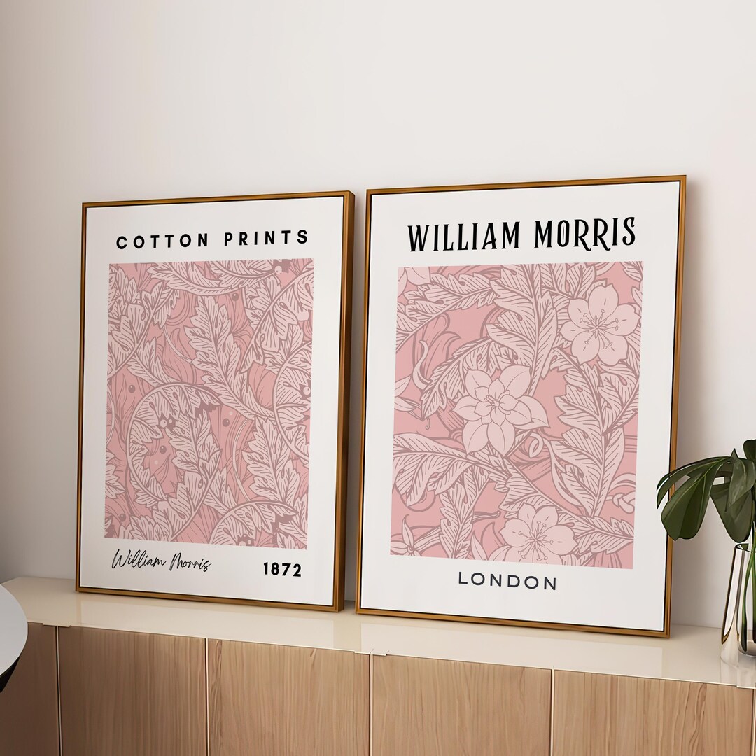 William Morris Print Set of 2 Baby Pink Flowers Set of Two Floral Wall ...