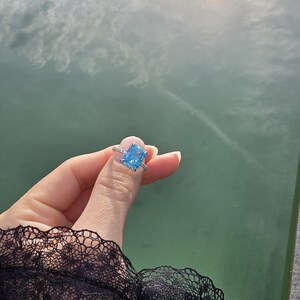 Blue Stone Ring Silver 925 Rhodium Plated