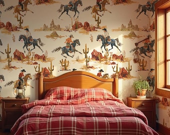 Peel-and-Stick-behang Texas Cowboy: muurschildering woestijncactus