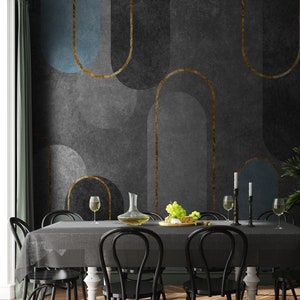 Gold Geometric Wallpaper, Blue Gray Luxe Peel and Stick Wall Mural