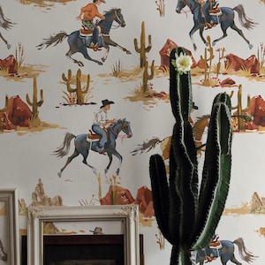 Süße Western Cowboy Western Tapete, Western Western Western Western Western Western Schlafzimmer Wandbild, Wüstenkaktus Tapete