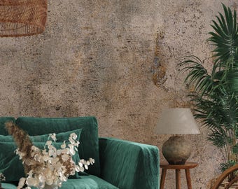 Papier peint aspect béton beige personnalisé, décoration murale industrielle, autocollant