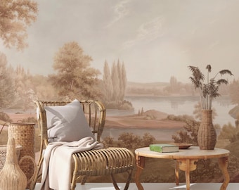 Vintage Countryside Wallpaper Mural: Pastoral Landscape Peel & Stick