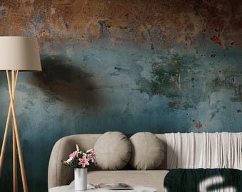 Rust Brown & Blue Concrete Texture: Industrial Grunge Wall Mural - Peel and Stick