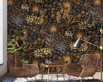 Dark Botanical Wallpaper: Vintage Tropical Peel and Stick Mural