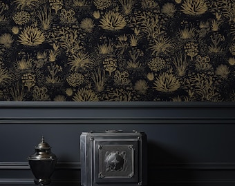 Schwarz und Gold Blumen Tapete zum Schälen und Aufkleben