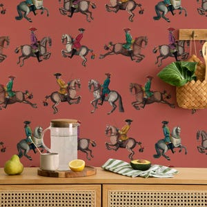 Carta da parati rossa da cowboy, carta da parati staccabile e attaccabile a forma di cavallo, murale da parete, carta da parati rimovibile, carta da parati con motivi, arredamento per la casa, murale da parete a forma di cavallo
