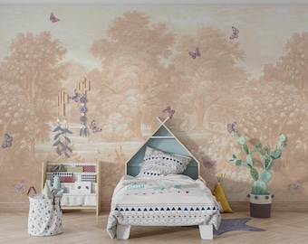 Schmetterling Tapete Wandbild: Beige Landschaftsbild Kinderzimmer, Schälen und Aufkleben