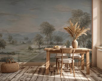 Vintage Landscape Wallpaper - French Countryside Wall Mural - Custom Size Wallpaper
