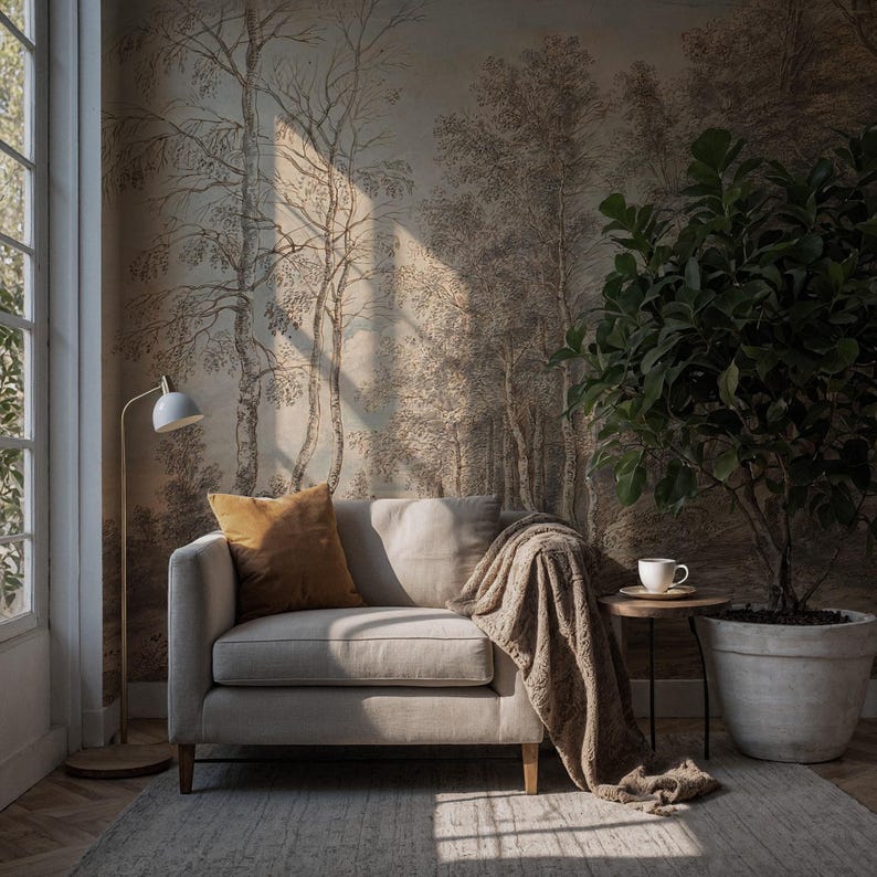 Vintage Forest Landscape Wallpaper: Antique Nature, Peel and Stick Wall ...