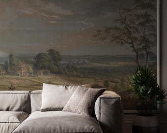 Vintage Countryside Peel and Stick Wallpaper, Landscape Wall Mural