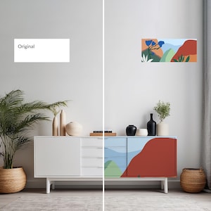 Modernes abstraktes Möbel Wrap, schälen und aufkleben, buntes Landschaftsdesign, DIY Schrankumarbeitung, Boho minimalistisches Dekor, selbstklebend