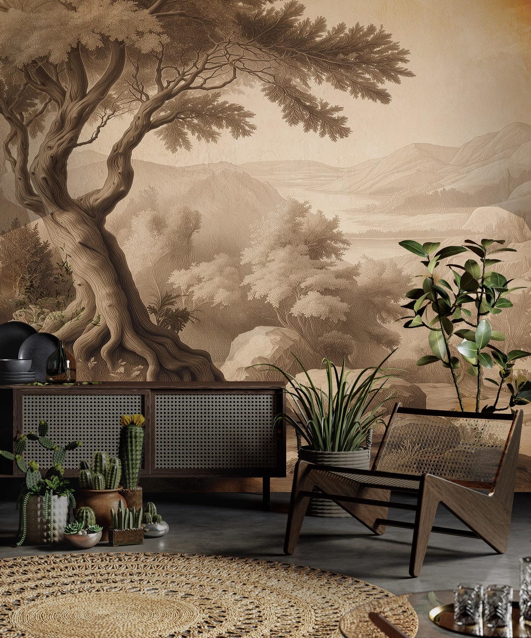 Neutral Forest Neutral Forest Wallpaper: Sepia Landscape Peel and Stick Wall Mural - Etsy