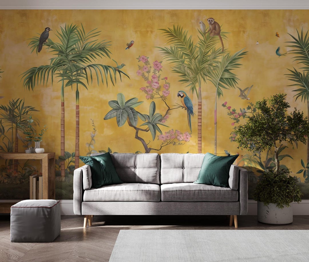 Tropical Jungle Animals Wallpaper: Peel and Stick Wall Mural - Etsy