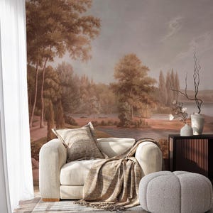 Vintage Countryside Scenic Wallpaper Mural, Pastoral Landscape Peel & Stick Wall Mural, Vintage Home Decor, Custom Sized Removable Wallpaper