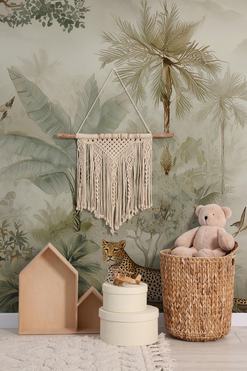 Safari Jungle Wallpaper Mural – Tropical Animals Peel and Stick Wall ...