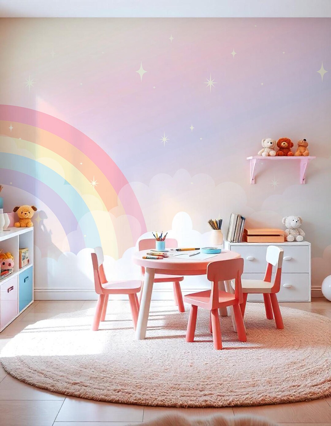 Rainbow Wallpaper, Nursery Room Decor, Rainbow Nursery Wall Decoration ...