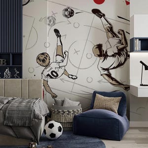 Soccer Boys Wall Mural, Personalized Sports Wallpaper for Kids Room, Football Themed Wall Art, Game Field Decor, Dorm Wall Mural