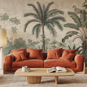 Papier peint jungle palmiers : décoration murale tropicale, à retirer et à coller