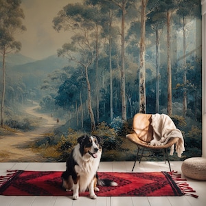 Forest Wall Mural: Misty Woodland Landscape, Peel and Stick Wallpaper