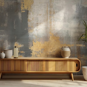 Abstract Gold & Gray Concrete Texture Wallpaper Mural: Metallic Accents