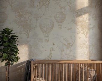 Hellbraune Safari Toile Tapete: Kinderzimmer Tier Wandbild