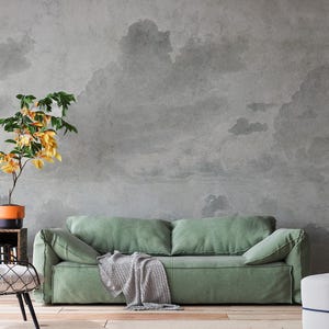 Carta da parati murale staccabile e attaccabile con cielo grigio e nuvole, carta da parati murale per la cameretta dei bambini, carta da parati elegante per la cameretta dei bambini, carta da parati rimovibile dal design minimalista