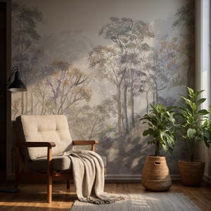 Wasserfarben nebelwald Wandbild: Vintage Landschaft Entfernbare Tapete