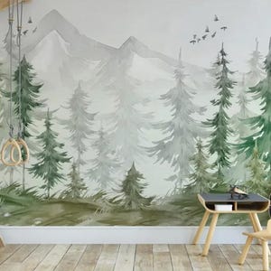 Wald Berge Tapete: Kinderzimmer Wandbild zum Abziehen und Aufkleben