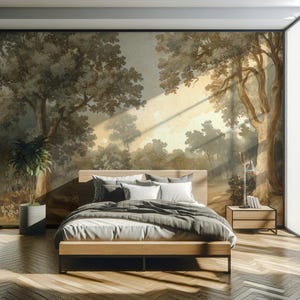 Pastoral Landscape Peel & Stick Wall Mural: Vintage Countryside Scene