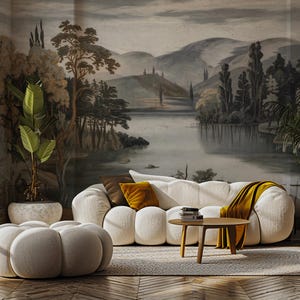Vintage Scenic Landscape Wallpaper, Pastoral Wallpaper Mural, Nature Wall Art, Country Wallpaper, Custom Size Peel and Stick Wallpaper