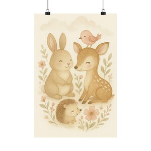 Whimsical Woodland Animal Nursery Art Print: Giclée Matte Poster