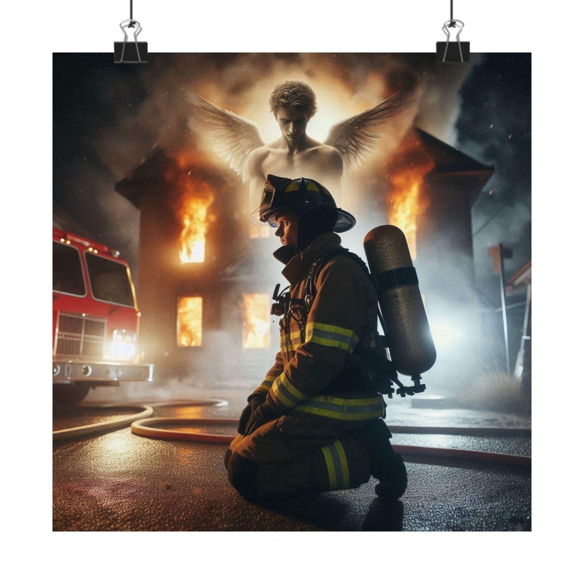 Heroic Firefighter Art Print: Inspirational First Responder Wall Decor ...