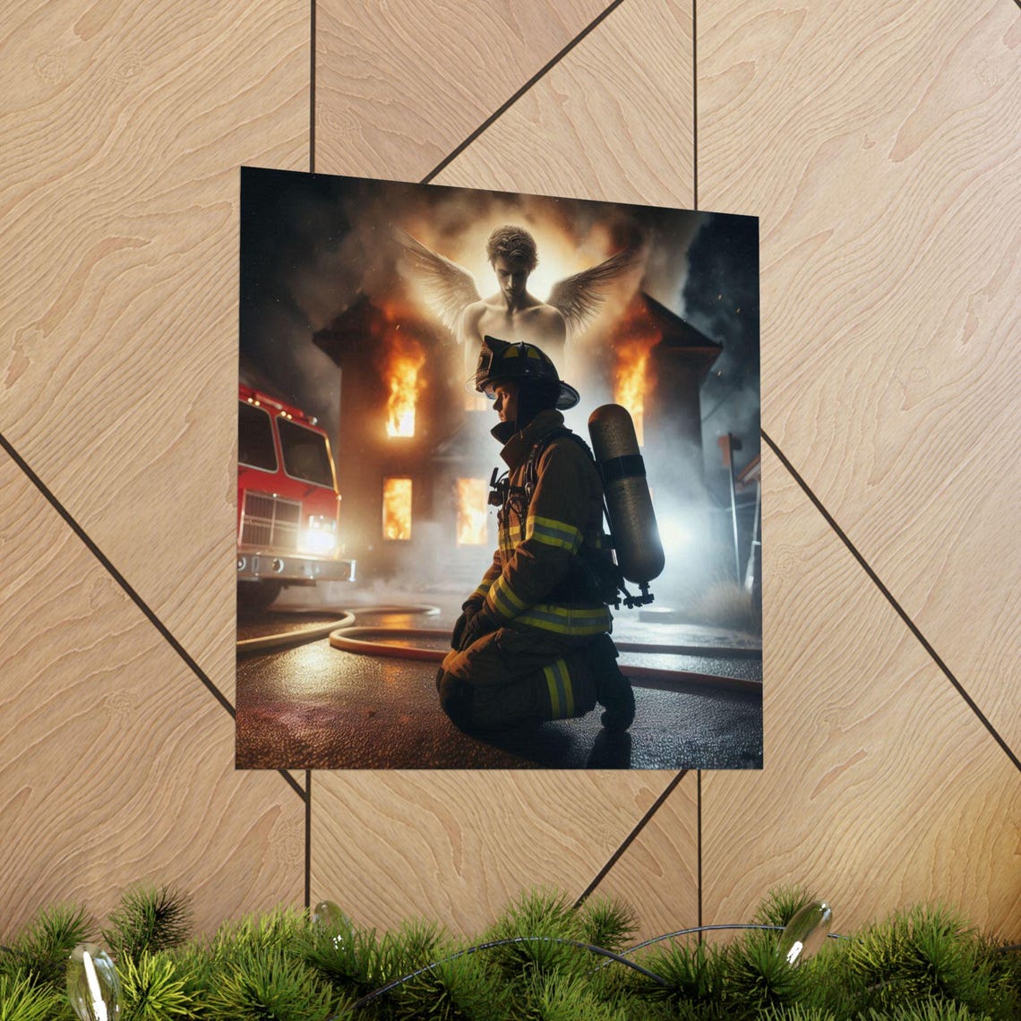 Heroic Firefighter Art Print: Inspirational First Responder Wall Decor ...
