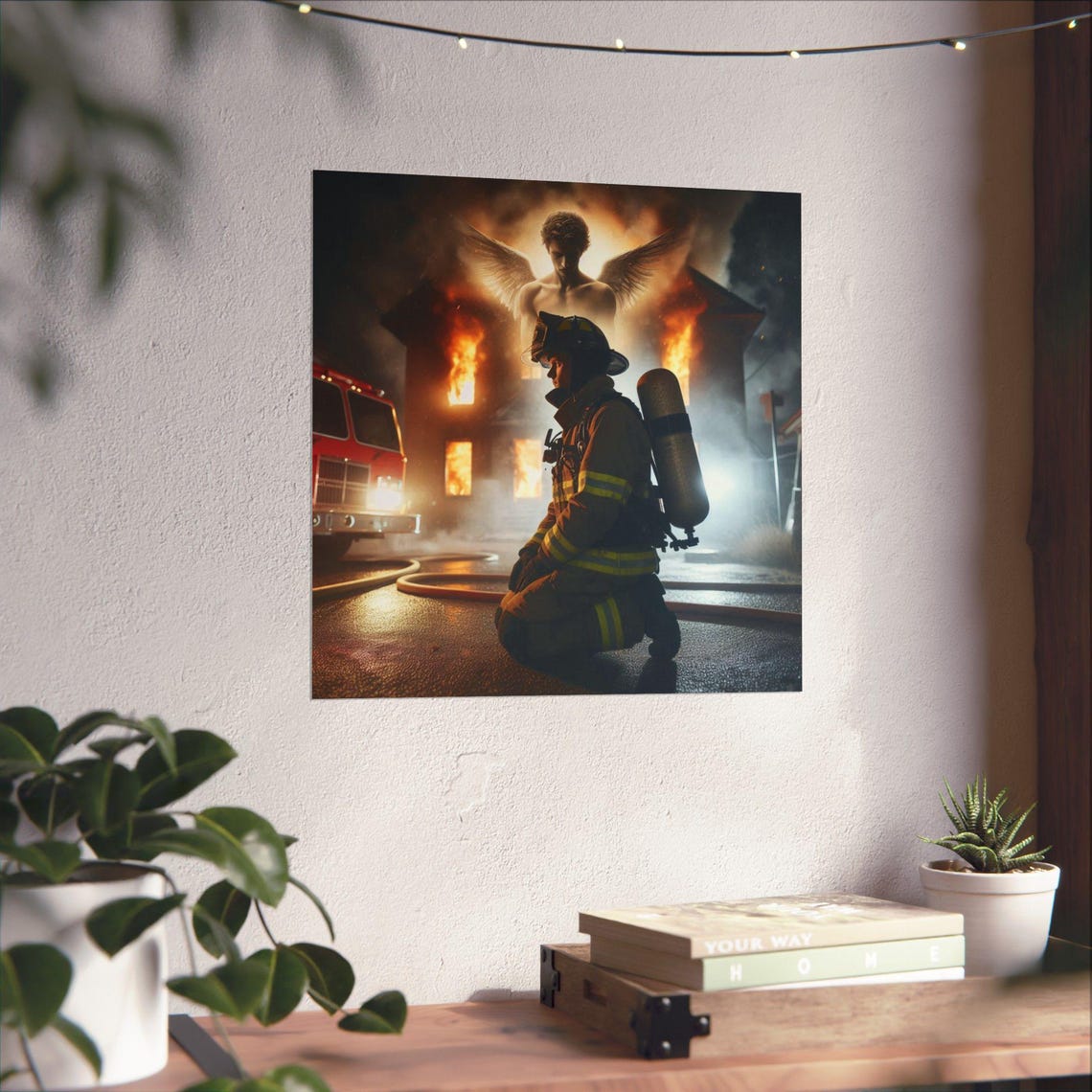 Heroic Firefighter Art Print: Inspirational First Responder Wall Decor ...