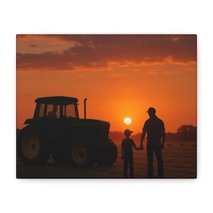 Farm Canvas Art, Wall Decor, Farmhouse Aesthetic, Tractor Theme Print, Rustic Home Decoration, Farm, Tractor, Sunset Art