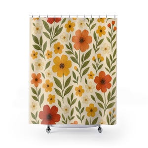 Floral Shower Curtain - Vintage Botanical Design, Bathroom Decor, Spring Decoration, Gift for Home, Nature-Inspired
