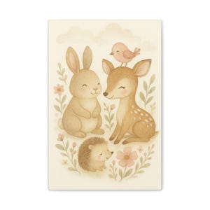 Nursery Wall Art, Whimsical Animal Canvas Art, Nursery Decor, Cute Woodland Wall Art, Animal Lover Gift, Baby Shower, Kids Room