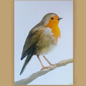 Rouge-gorge en hiver | Impression aquarelle | Carte vierge