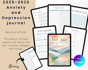 2025–2026 Digital Anxiety & Depression Journal | Mental Health Planner | Self-Care Journal | GoodNotes and PDF | Instant Download
